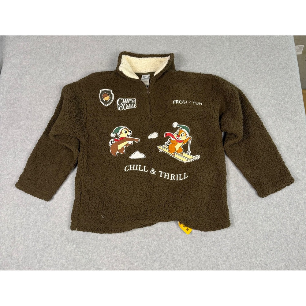 Disney Chip & Dale Brown Sherpa Fleece Quarter Zip Pullover, Women's Medium